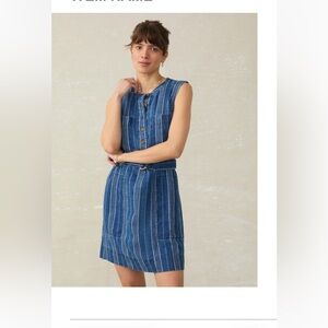 Faherty Blue Linen Striped Mini Dress